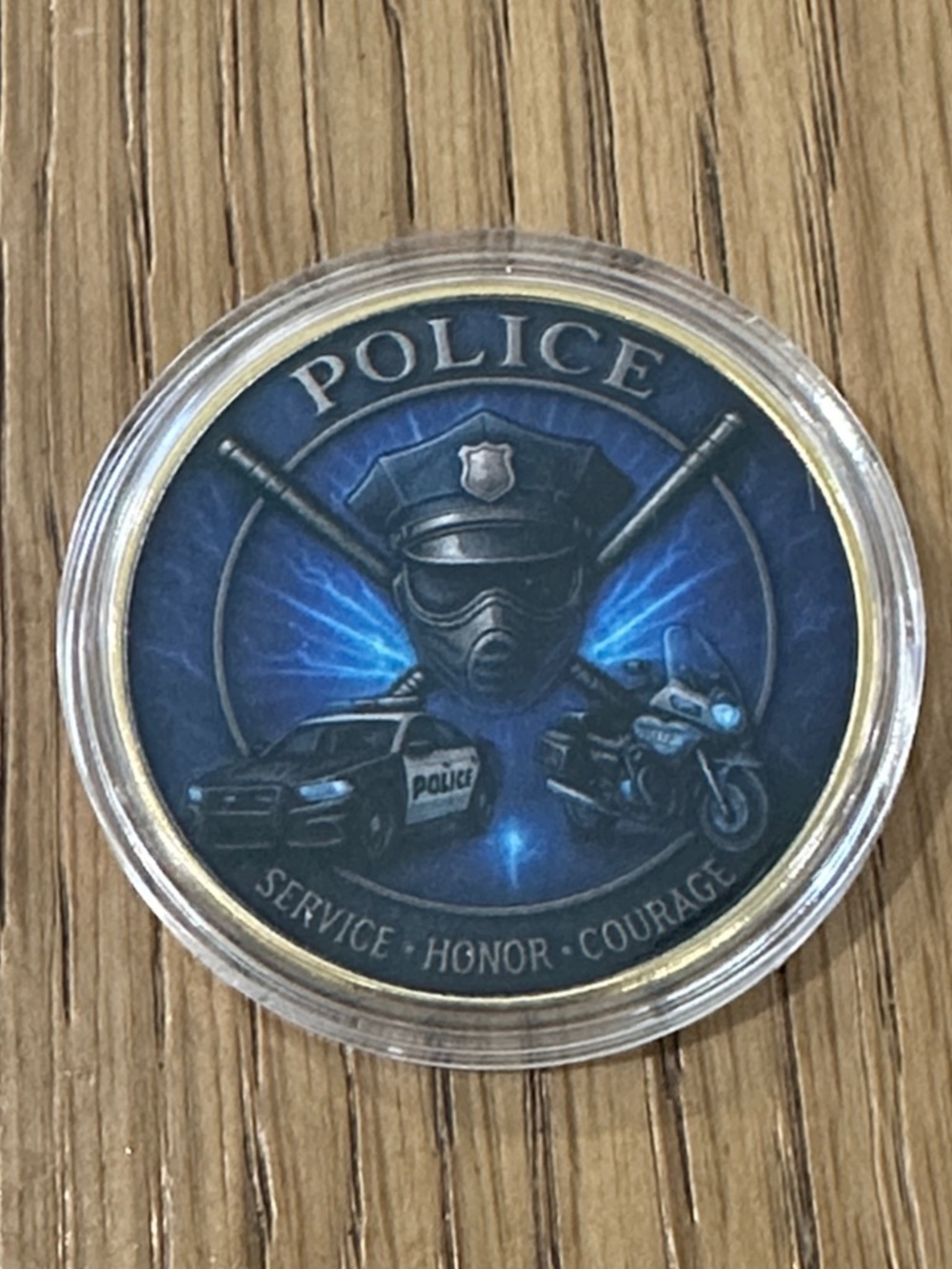 Police Collectible Coin - Blue and Gold Shield Motif